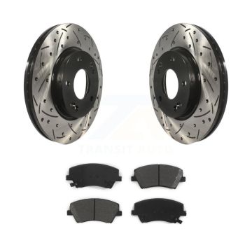 Front Coated Drilled Slotted Disc Brake Rotor & Semi-Metallic Pad Kit For Hyundai Elantra KDS-100131