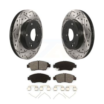 Front Coated Drill Slot Disc Brake Rotors Semi-Metallic Pad Kit For Honda Civic Acura ILX KDS-100141