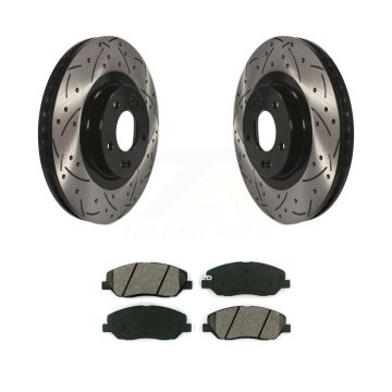 Front Drill Slot Brake Rotor Semi-Metallic Pad Kit For 2013-2016 Hyundai Santa Fe XL 3.3L KDS-100142