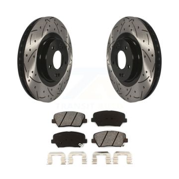 Front Drill Slot Brake Rotor Semi-Metallic Pad Kit For Hyundai Santa Fe Sport Kia Sorento KDS-100143