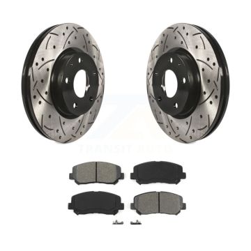 Front Coated Drilled Slot Disc Brake Rotor Semi-Metallic Pad Kit For 2013-2015 Mazda CX-5 KDS-100145