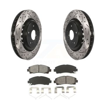 Front Coated Drilled Slot Disc Brake Rotors Semi-Metallic Pad Kit For 2015-2020 Acura TLX KDS-100155
