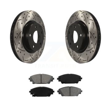 Front Coated Drilled Slot Disc Brake Rotor & Semi-Metallic Pad Kit For Mazda 3 CX-3 Sport KDS-100157