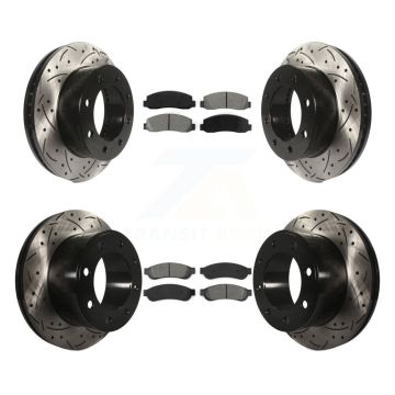 Front Rear Drilled Slot Brake Rotor & Semi-Metallic Pad Kit For Ford F-250 Super Duty 4WD KDS-100191
