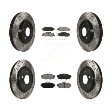 Front Rear Coated Drilled Slotted Disc Brake Rotor Semi-Metallic Pad Kit For Ford Mustang KDS-100197