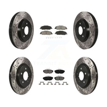 Front Rear Coated Drilled Slotted Disc Brake Rotor Semi-Metallic Pad Kit For Ford Mustang KDS-100198