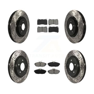 Front Rear Coated Drilled Slotted Disc Brake Rotor Semi-Metallic Pad Kit For Ford Mustang KDS-100199