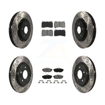 Front Rear Coated Drilled Slotted Disc Brake Rotor Semi-Metallic Pad Kit For Ford Mustang KDS-100200
