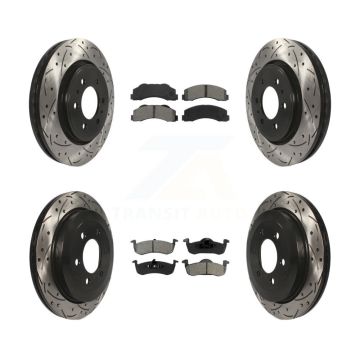 Front Rear Drill Slot Disc Brake Rotors Semi-Metallic Pad Kit For Ford Expedition Lincoln KDS-100203