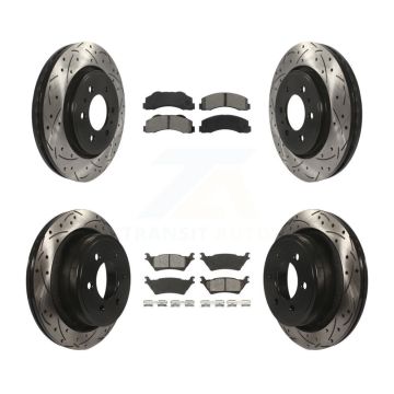 Front Rear Coated Drilled Slotted Disc Brake Rotor & Semi-Metallic Pad Kit For Ford F-150 KDS-100204