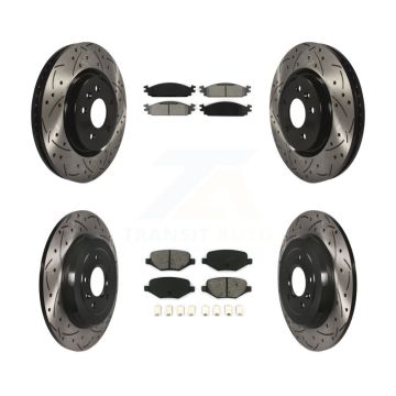 Front Rear Drilled Slot Disc Brake Rotors Semi-Metallic Pad Kit For 2009-2010 Lincoln MKS KDS-100206
