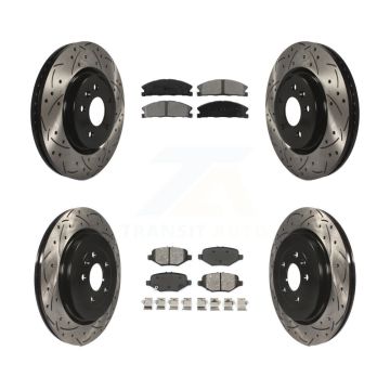 Front Rear Drill Slot Disc Brake Rotor Semi-Metallic Pad Kit For 2013 Ford Explorer Sport KDS-100209