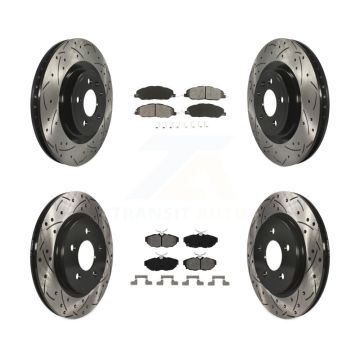 Front Rear Coated Drilled Slotted Disc Brake Rotor Semi-Metallic Pad Kit For Ford Mustang KDS-100212