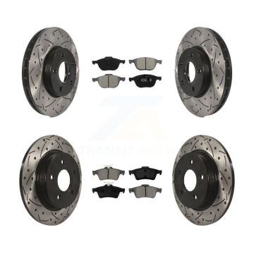 Front Rear Coated Drilled Slotted Disc Brake Rotor & Semi-Metallic Pad Kit For Ford Focus KDS-100213