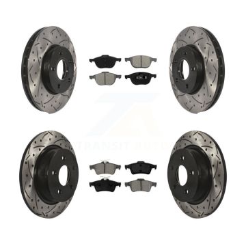 Front Rear Coated Drilled Slotted Disc Brake Rotor & Semi-Metallic Pad Kit For Ford C-Max KDS-100214