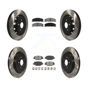 Front Rear Drill Slot Brake Rotor Semi-Metallic Pad Kit For Ford Explorer Flex Taurus MKS KDS-100217