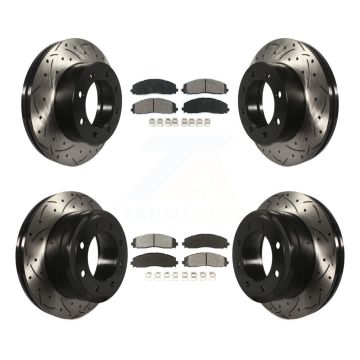 Front Rear Drilled Slot Brake Rotor Semi-Metallic Pad Kit For Ford F-250 Super Duty F-350 KDS-100221