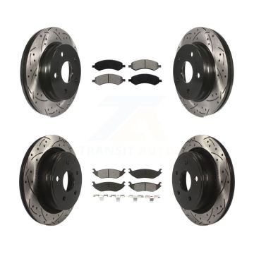 Front Rear Drill Slot Brake Rotors Semi-Metallic Pad Kit For Ram 1500 Classic Dodge Aspen KDS-100223