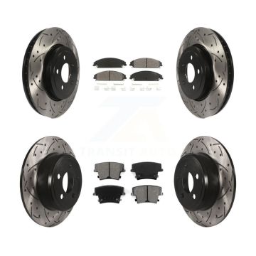 Front Rear Drilled Slot Brake Rotors Semi-Metallic Pad Kit For Chrysler 300 AWD with 3.5L KDS-100228