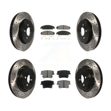 Front Rear Coated Drilled Slot Disc Brake Rotor & Semi-Metallic Pad Kit For Dodge Charger KDS-100230