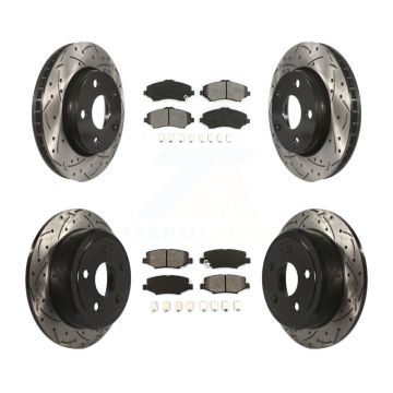 Front Rear Coated Drill Slot Disc Brake Rotors Semi-Metallic Pad Kit For Jeep Wrangler JK KDS-100238