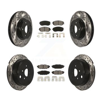 Front Rear Coated Drilled Slot Disc Brake Rotors Semi-Metallic Pad Kit For Subaru Impreza KDS-100245