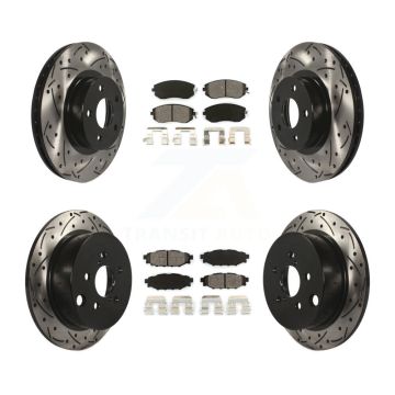 Front Rear Coated Drilled Slot Disc Brake Rotors Semi-Metallic Pad Kit For Subaru Impreza KDS-100246