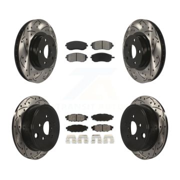 Front Rear Coated Drilled Slot Disc Brake Rotors Semi-Metallic Pad Kit For Subaru Impreza KDS-100247