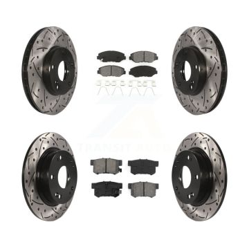 Front Rear Drilled Slot Disc Brake Rotors Semi-Metallic Pad Kit For Honda Civic Acura ILX KDS-100250