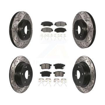 Front Rear Coated Drilled Slotted Disc Brake Rotor Semi-Metallic Pad Kit For Honda Accord KDS-100251