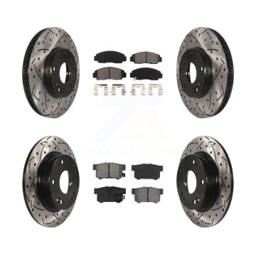 Front Rear Coated Drilled Slotted Disc Brake Rotors & Semi-Metallic Pad Kit For Acura CSX KDS-100253