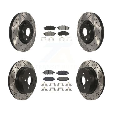 Front Rear Drilled Slot Brake Rotors Semi-Metallic Pad Kit For INFINITI G37 EX35 G35 QX50 KDS-100256