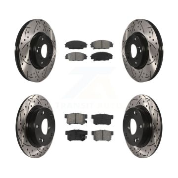 Front Rear Drilled Slot Disc Brake Rotors Semi-Metallic Pad Kit For Honda Civic Acura CSX KDS-100260