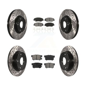 Front Rear Drilled Slot Disc Brake Rotors Semi-Metallic Pad Kit For Honda Civic Acura ILX KDS-100262