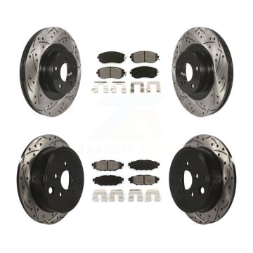 Front Rear Drill Slot Disc Brake Rotors Semi-Metallic Pad Kit For Subaru Impreza Forester KDS-100265