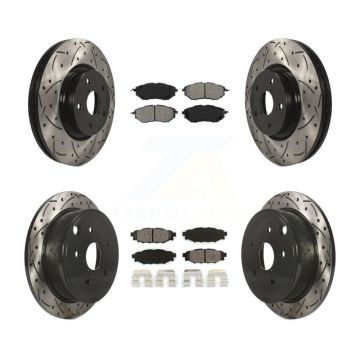 Front Rear Coated Drilled Slotted Disc Brake Rotor & Semi-Metallic Pad Kit For Subaru WRX KDS-100268