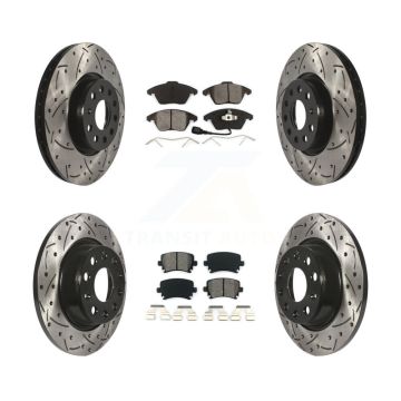 Front Rear Drill Slot Brake Rotor Semi-Metallic Pad Kit For Volkswagen CC GTI Passat Audi KDS-100270