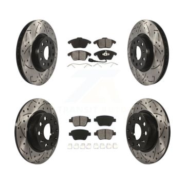 Front Rear Drilled Slot Disc Brake Rotors Semi-Metallic Pad Kit For Volkswagen Beetle GTI KDS-100271