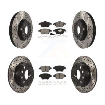 Front Rear Drilled Slot Brake Rotor Semi-Metallic Pad Kit For 17-18 Volkswagen Jetta 2.0L KDS-100272