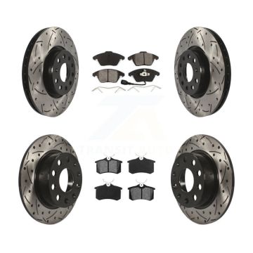 Front Rear Drill Slot Disc Brake Rotors Semi-Metallic Pad Kit For Volkswagen Jetta Beetle KDS-100273