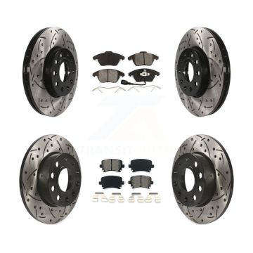 Front Rear Drilled Slot Brake Rotor Semi-Metallic Pad Kit For 2006-2009 Volkswagen Rabbit KDS-100276