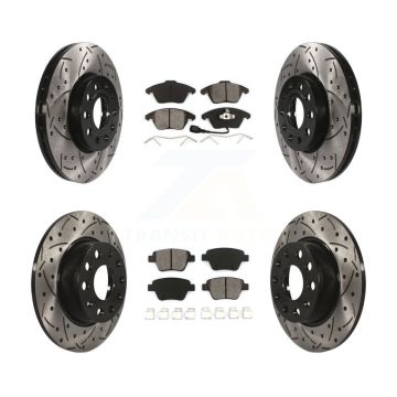 Front Rear Coated Drill Slot Disc Brake Rotor Semi-Metallic Pad Kit For Volkswagen Beetle KDS-100277