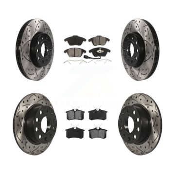 Front Rear Drill Slot Disc Brake Rotors Semi-Metallic Pad Kit For Volkswagen Jetta Beetle KDS-100279