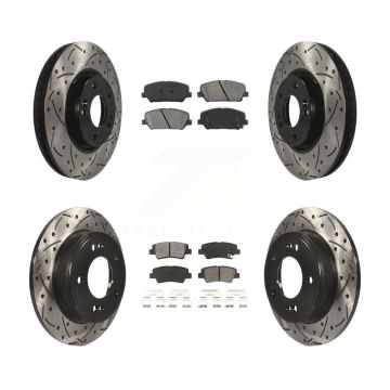 Front Rear Drill Slot Brake Rotor Semi-Metallic Pad Kit For Hyundai Veloster Turbocharged KDS-100280