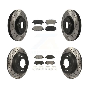 Front Rear Coated Drill Slot Disc Brake Rotor Semi-Metallic Pad Kit For 2014 Kia Forte SX KDS-100281