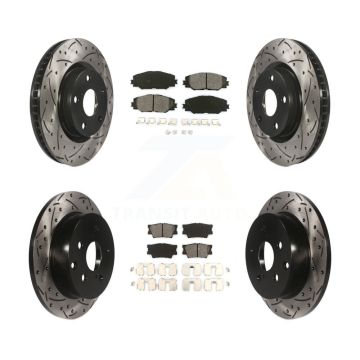 Front Rear Coated Drilled Slotted Disc Brake Rotors Semi-Metallic Pad Kit For Toyota RAV4 KDS-100283