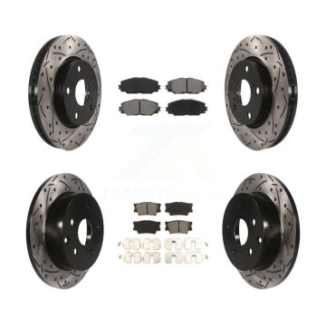 Front Rear Drill Slot Disc Brake Rotor Semi-Metallic Pad Kit For Toyota RAV4 Lexus HS250h KDS-100286