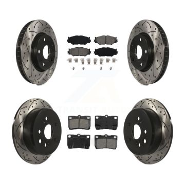 Front Rear Coated Drilled Slotted Disc Brake Rotors Semi-Metallic Pad Kit For Lexus IS250 KDS-100287