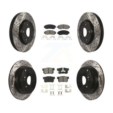 Front Rear Drilled Slot Disc Brake Rotor & Semi-Metallic Pad Kit For Honda CR-V Acura RDX KDS-100289