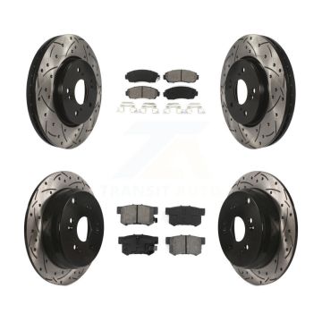Front Rear Coated Drilled Slotted Disc Brake Rotors & Semi-Metallic Pad Kit For Acura RDX KDS-100290